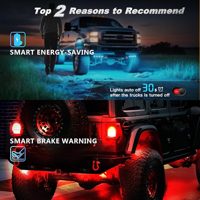 4Pods Full Angle RGB LED Rock Light Full Kit for ATV UTV RZR SXS Can-Am Four Wheeler Quad Side by Side Offroad Golf Cart with APP/RF Remote,Waterproof Multicolor Underglow Light 120Chip Music Mode 12V