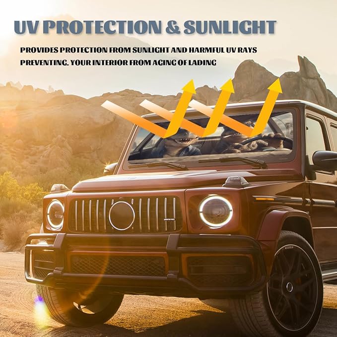 Funny Dinosaur Car Windshield Sunshades Cool Retro Sunglasses Dino Front Window Sun Shade Blocks UV Rays Sun Visor Protector for Car Sedan Truck SUV Accessories 59" L x 31.5" W