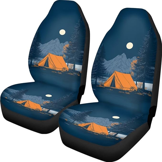 BIGCARJOB Quiet Night Car Seat Covers Set for Front Only Car Interior Accessories Cute Seat Protector for Cars Saddle Blanket Fit Most Vehicle Cars Sedan