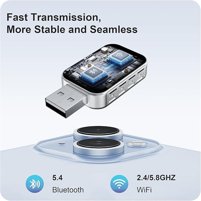 Wireless CarPlay Adapter for Apple & Android Auto, Convert Wired to Wireless,Plug & Play Auto-Connect, No Delay, BT 5.4, 2.4G/5G WiFi