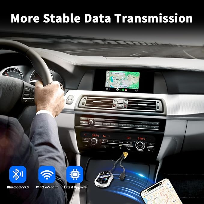 Wireless Android Auto & CarPlay Adapter, Plug and Play, No Lag, USB Type-A & C Support with Charging Port, Mini 3 in 1 Wireless Adapter Compatible with Cars with Wired CarPlay/Android Auto