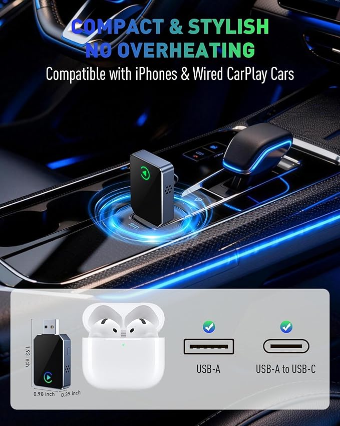 SPIRITIME Wireless CarPlay Adapter for iPhone, 2026 Upgraded 2-in-1 Android Auto CarPlay Wireless Adapter, Convert Wired to Wireless, Fast & Stable, Plug & Play (Space Gray)