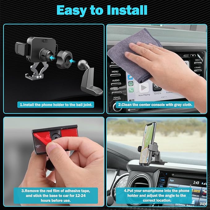Upgraded Car Phone Holder for Toyota Tacoma 2016 2017 2018 2019 2020 2021 2022 2023, 3rd Gen Tacoma Dashboard Clip Cell Phone Cradles Adjustable Phone Stand Phone Mount Fit for Most Smartphone