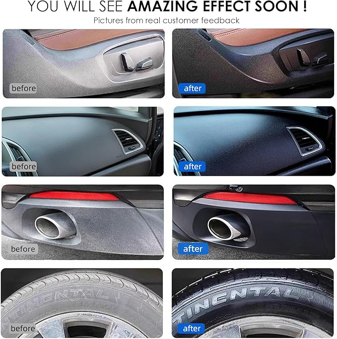 Black Trim Restorer, Plastic Restorer for Cars - Restore Faded Bumpers, Plastic, Trim, Vinyl & Rubber - Car Detailing Kit Tire Shine Applicator Shiny Stuff for Jeep, Truck Car Accessories - 6oz