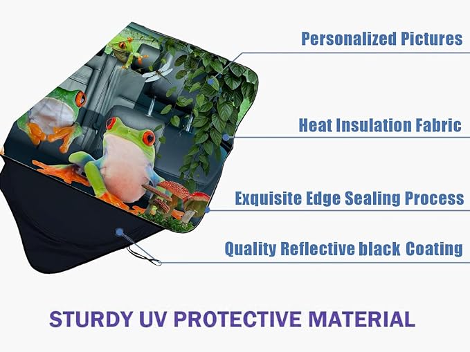 Frog Car Windshield Sun Shade Foldable Sunshade Front Window Cover Sun Visor Protector Accessories (59x27.5 inches)