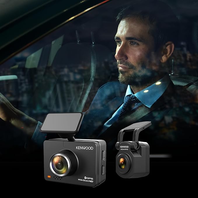 KENWOOD DRV-A510WDP Dash Cam Front and Rear with GPS, Full HD Dash Camera for Cars, Trucks & RVs, Bluetooth & WiFi Support, Loop Recording, G Sensor, Motion Detection