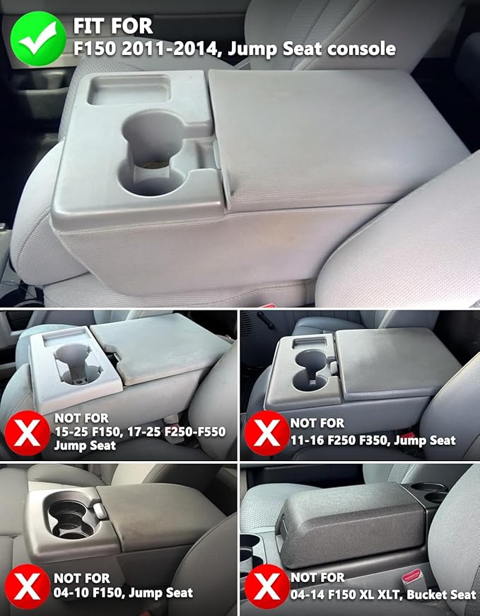 Center Console Armrest Cover for Ford F150 2011 2012 2013 2014, Middle Console Lid Protective Covering, Arm Rest Cushion Pad, PU Leather Interior Accessories, Anti-Scratch, Black (Fits Jump Seat Only)