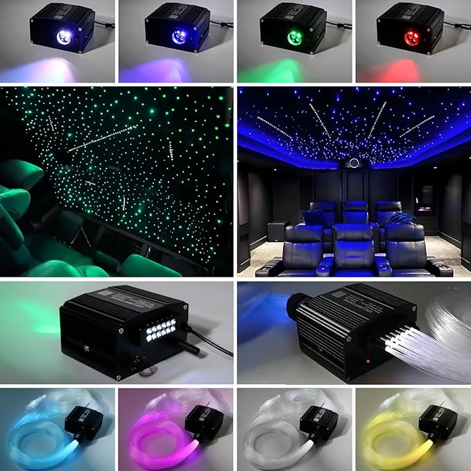 AKEPO 12W Twinkle 450pcs+Meteor 240pcs 2-in-1 Fiber Optic Starlight Headliner Lights Kit, 0.03in 9.8ft Shooting Star APP Control Music Activated Optical Fiber Star Ceiling Light Kits for Home and Car