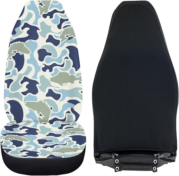 ELEQIN Fish Camo Car Front Seat Covers, 2 Pack Polyester Automotive Seat ProtectorsSoft & Breathable, Automotive Interior Accessories for Most Cars