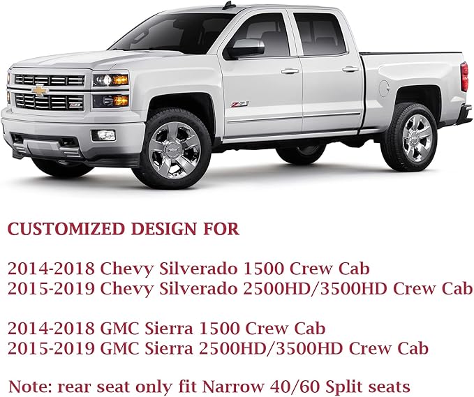 Coverado Chevy Silverado Seat Covers Full Set, Faux Leather Car Seat Covers Fit for 2014-2018 1500, 2015-2019 2500HD 3500HD Chevy Silverado GMC Sierra Crew Double Extended Cab (Gray)
