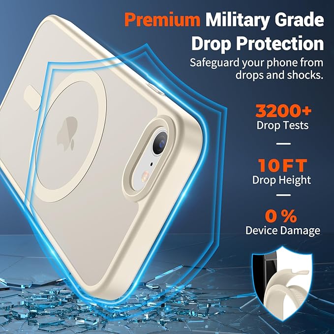 SUPFINE Magnetic for iPhone SE Case 2022 (3rd)/2020 (2nd), iPhone 8 Case (Compatible with MagSafe) (Military Grade Drop Protection) Slim Translucent Matte Phone Case, Antique White