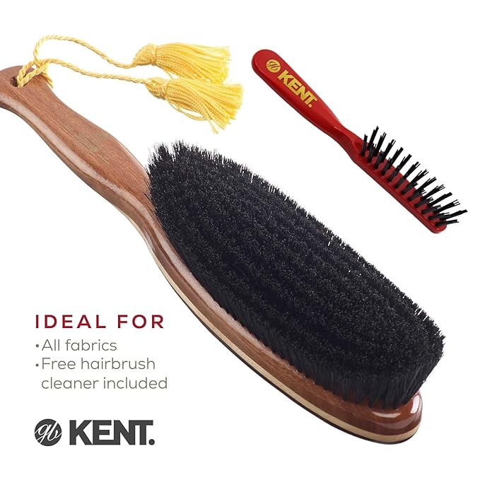 KENT CR8 Clothes Brush, 100% Natural Black Boar Bristle Lint Remover for Cashmere, Wool, and Silk for Keeping Fabrics Free from Fibres, Fluff and Pet Hair. Luxury Three Veneered Woods. Made in England