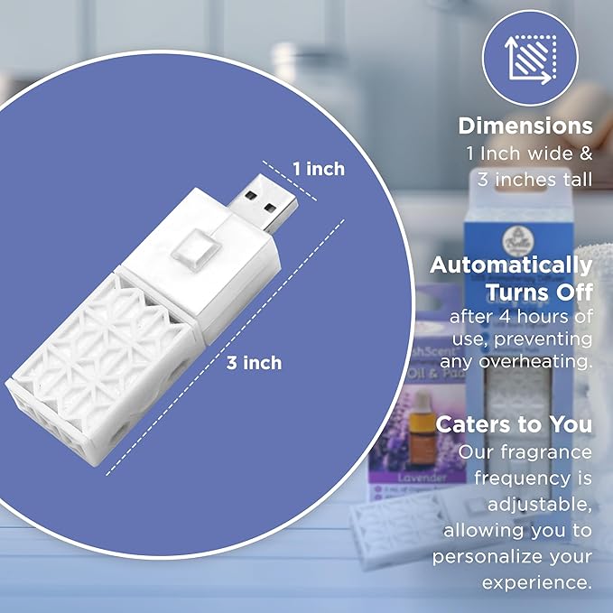 Belle Aroma® FlashScent™ USB Aromatherapy Bundle - for Car, Office, Home, and Travel - Includes 1 Pearl White Clary Sage Oil Diffuser Kit, 1 Lavender FlashScent Essential Oil, and 7 Refill Pads