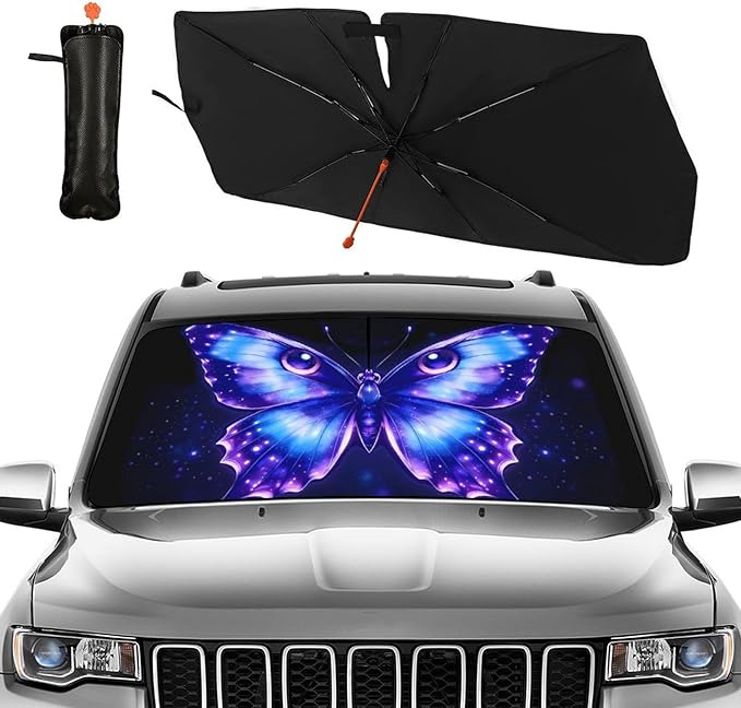 Butterfly Eye Car Windshield Sun Shade Umbrella Funny Butterflies Sunshades for Car Windshield Upgraded Sun Visor Protector for Sedan SUV Most Vehicles Printed Front Window Shades