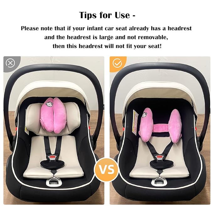 Adjustable Travel Pillow for Toddler, Portable Head Support for Car Seats for Newborn, Banana Stroller Headrest Pillow for Baby, Headrest Head Protection Pillow, Pink