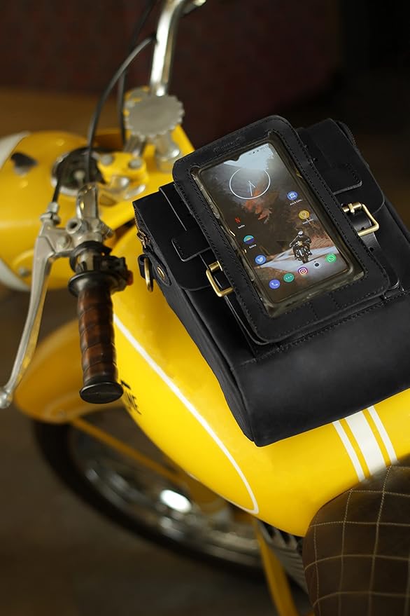 Trip Machine Magnetic Motorcycle Phone Pouch – Touchscreen Compatible Fuel Tank Phone Holder with Strong Magnets & Ventilated Back – (21 x 12 cm) (Black)