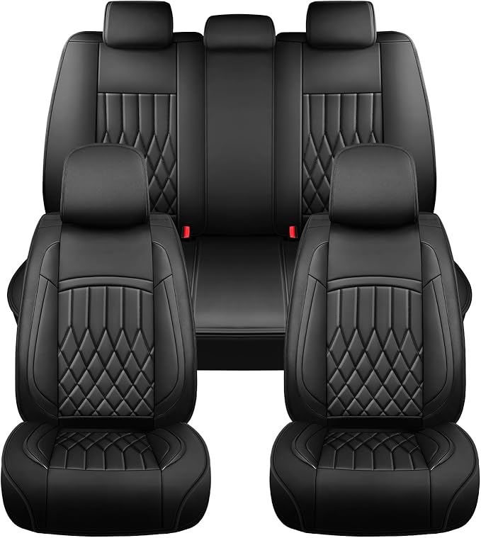 Fit Santa Fe Seat Covers Custom Fit for Hyundai Santa Fe 2005-2026 (Only 5-Seat Version) - Full Set Premium Leather, Waterproof, All-Weather, Airbag Compatible, Car Seat Protectors (Black)
