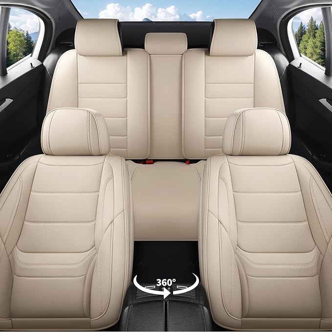 Car Seat Covers Full Set Custom Fit for Ford Edge 2007-2025 2026 - Luxury Faux Leather with Lumbar Support, Waterproof, Breathable, Anti-Slip, Easy to Install (Beige,Full Set)