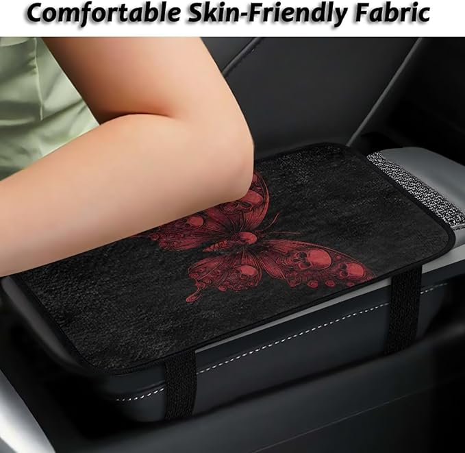 Red Butterfly Car Arm Rest Cushion Pad Full Coverage Warm Car Console Covers Easy Install Cars Center Console Armrest Cover Full Coverage Fit for Most Cars,Vehicles,SUVs