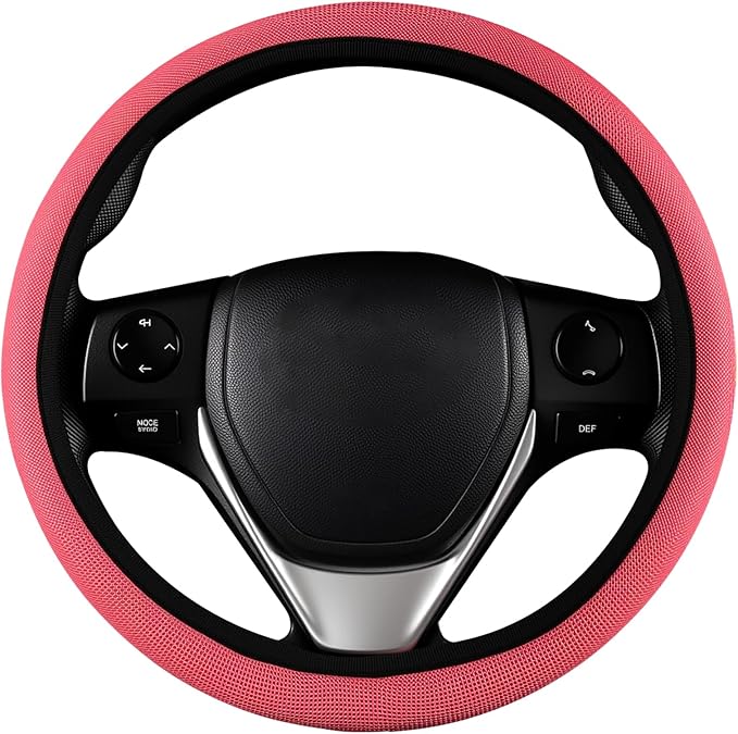Red Mesh Steering Wheel Cover, Universal 15 inch, Elastic Stretch Microfiber Breathable Ice Silk Cover, Anti-Slip, Odorless, Sweat Absorption, Warm in Winter and Cool in Summer
