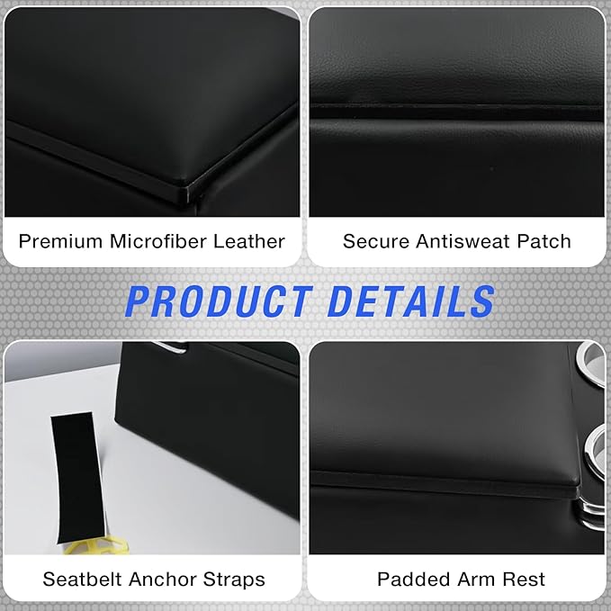 Universal Truck Seat Organizer with Cup Holders, Rear Bench Seat Center Consoles with Armrest Middle Storage Box, Padded Top Lid for Armrest, Black