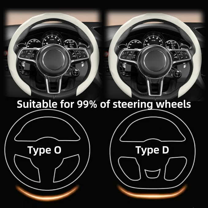 Universal 15 Inch Premium Nappa Leather Steering Wheel Cover - Non-Slip, Soft Comfortable Grip, Easy Install for Most Cars (Black)