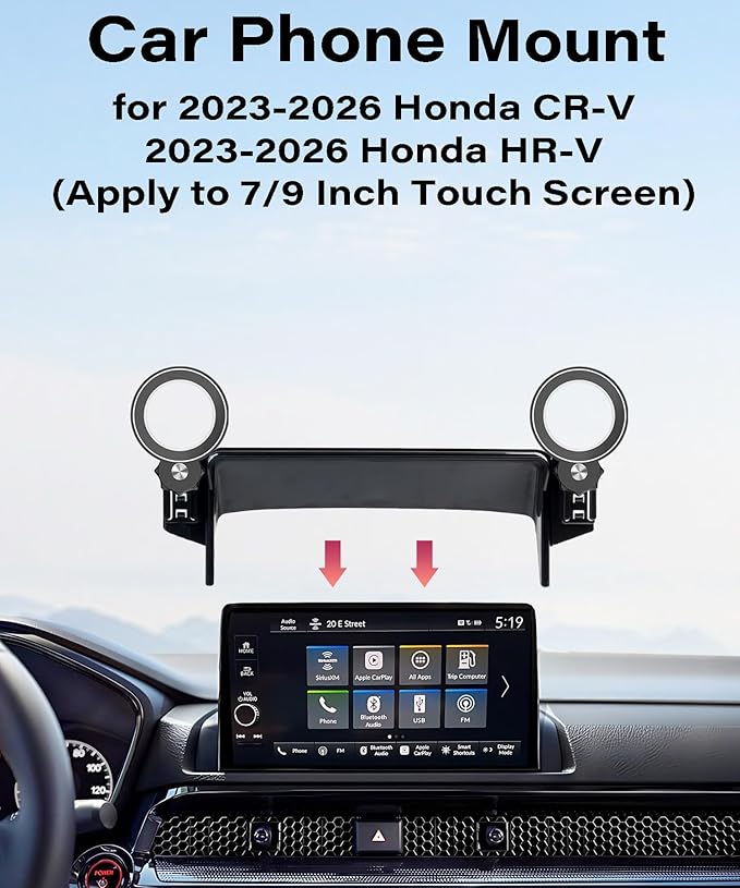 Car Phone Holder for Honda CRV/CR-V Hybrid 2023 2024 2025 2026/HR-V 2023-2026 Accessories Apply to 7/9 Inch Touch Screen Fixed Clip Magnetic Cell Phone Mount Handsfree 360 Degree Rotation
