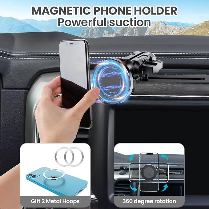Metal Magnetic Phone Mount for 2013-2018 RAM 1500/2500/3500 & 2019+ RAM Classic, OEM Holes Screws Install Super Stable for Off Road Bumpy Road Dodge 1500 Phone Holder Cool Ram Accessory