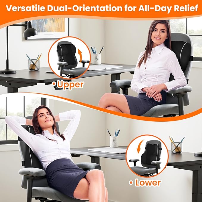 CloudBliss Ergonomic Lumbar Support Pillow – Memory Foam for Lower Back Pain Relief, Adjustable Straps & Mesh Cover for Office, Gaming, Car Seat & Home Essentials (Black)