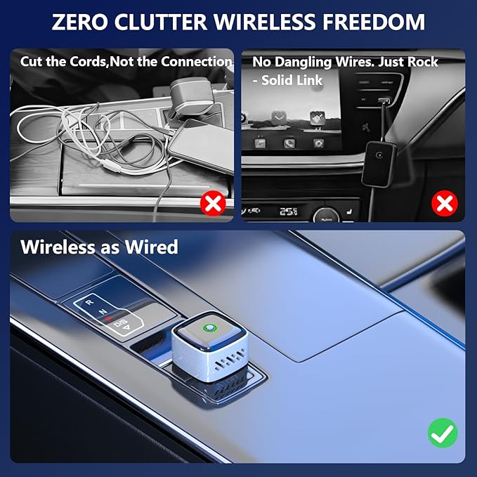 Wireless CarPlay Adapter & Android Auto Dongle, One Click Multi Device Switching Seamless Connection, Compact Size, Plug & Play Wireless CarPlay Converter for iPhone & Android, USB/USB-C, No Delay