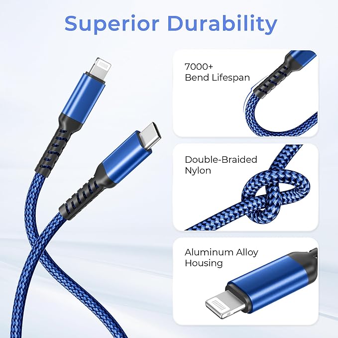 Basesailor USB C to Lightning Charger Cable 6.6ft with USB A Adapter,iOS Type C Power Delivery PD Fast Charging Cord for iPhone 11 12 13 14 Mini Pro Max,SE,iPad 8th 9th Generation
