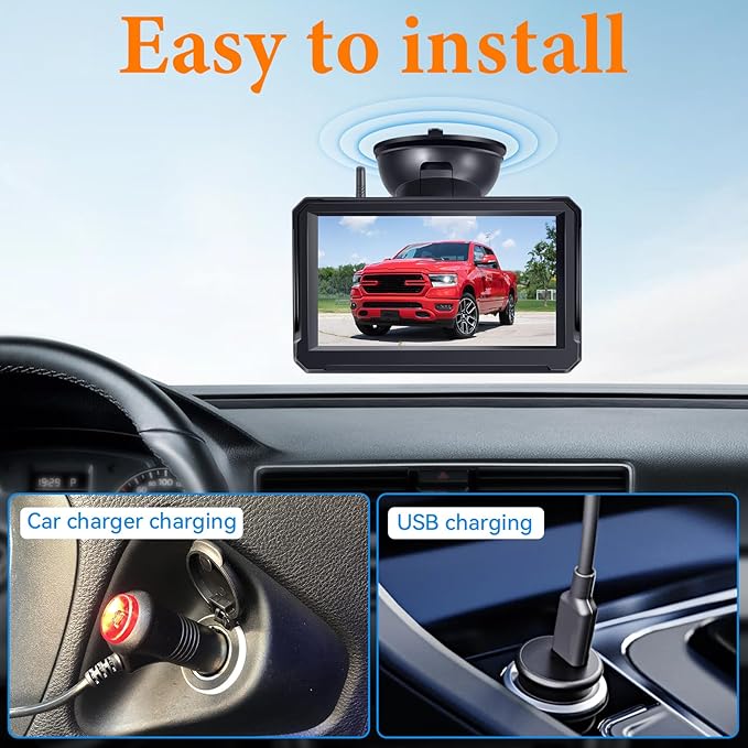 Wireless Backup Camera Solar for Truck: Magnetic Easy Install No Wiring Trailer Hitch Camera for Pickup Trucks - HD 1080P 5 Inch Split-Screen, IR Night Vision