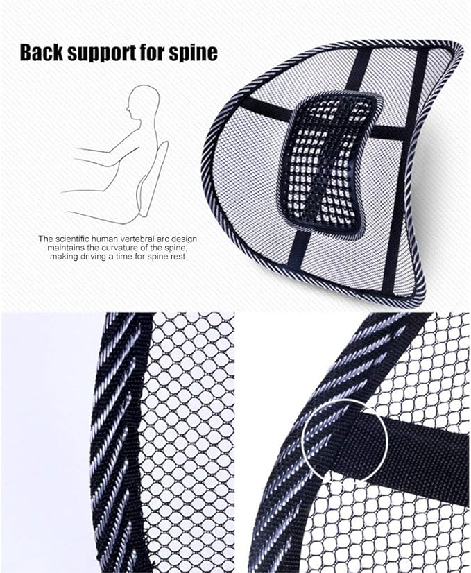 Tbest Car Ice Silk Hole Mesh Lumbar Cushion Breathable Auto Seat Waist Support Massage Pad for Office and Seats Black 40x40cm (Black)