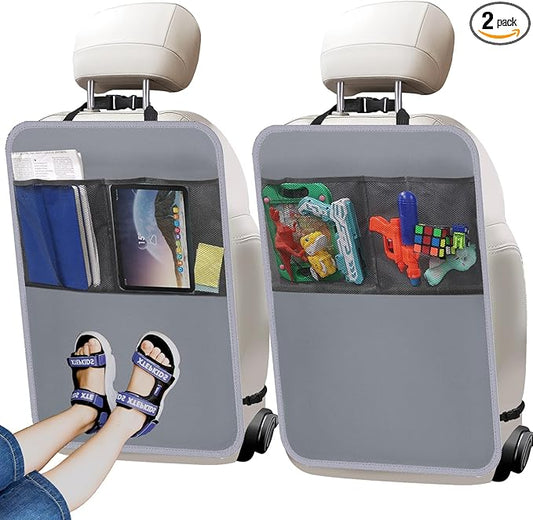 2 Pack Kick Mat Backseat Protector,Back Seat Cover for Kids,Car Seat Back Protectors with 2 Pocket Storage Organizer for Car, SUV, Minivan or Truck Seats (Grey)