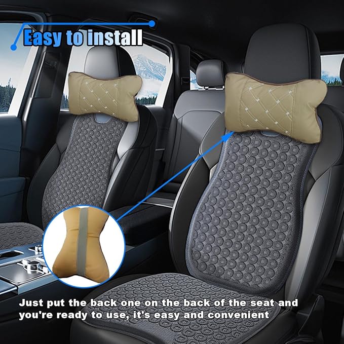 2PCS Car Neck Pillow, Breathable Car Head Neck Rest Cushion, Soft Pillow for Relieving Stiffness, Comfort Car Seat Neck Support Pillow (Beige)