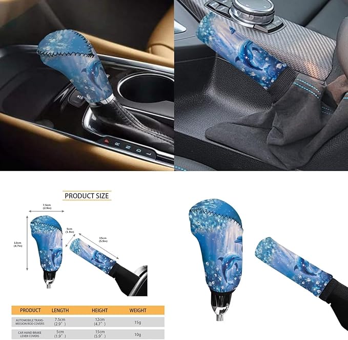 Blue Ocean Car Accessories for Men Women Cute Dolphin Steering Wheel Cover Car Armrest Cover Handbrake Coer Auto Interior Sets