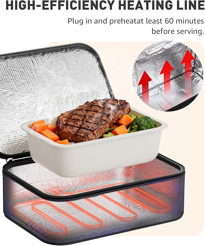 Portable Food Warmer - Heated Lunch Box for Adluts - Electric Thermal Lunch Bag with Buckle Handle, Heating Food Warmer Bags for 12V/24V Car & Truck, 110V/220V Home/Office, Astral