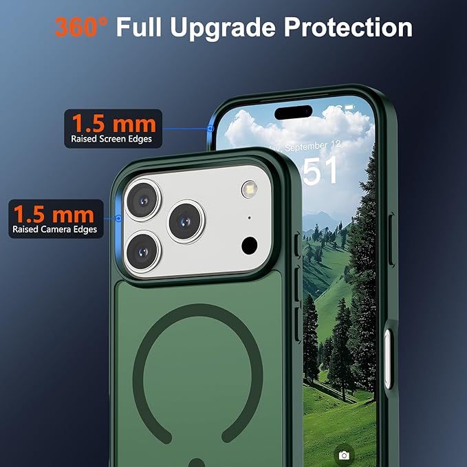 SUPFINE Magnetic for iPhone 17 Pro Case (Compatible with MagSafe)(Military Grade Drop Protection) Translucent Matte Shockproof with Anti-Fingerprint Phone Cover,Forest Green