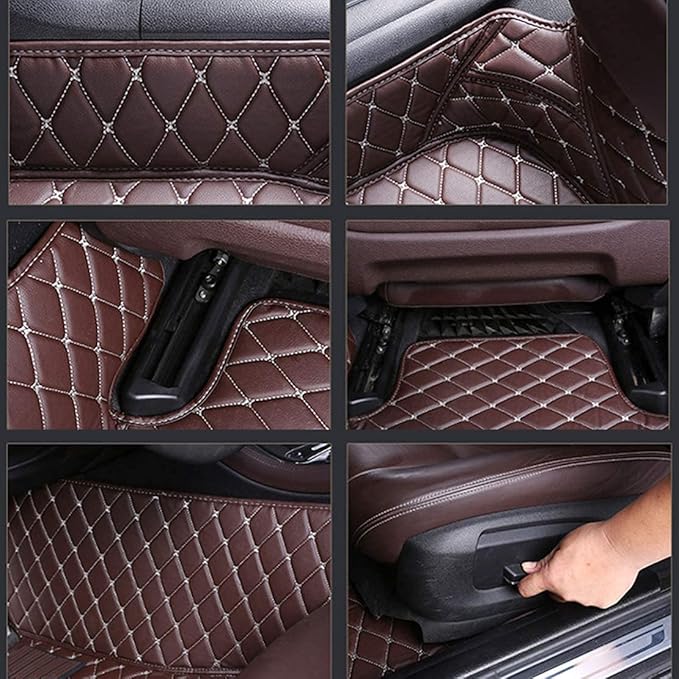 Custom Floor Mats for Cars fit 95% Sedan SUV Sports Car Full Coverage All Weather Men Women Pads Protection Non-Slip Leather Floor Liners (Black and Yellow Stitching)