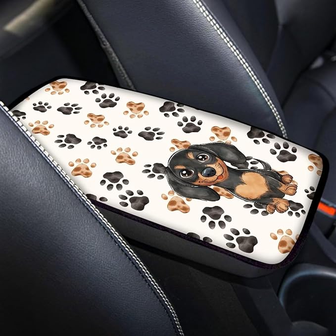 UNICEU Dachshund Dog Paw Car Center Console Armrest Cover Pad for Women, Neoprene Car Interior Accessories Anti-Slip Soft Automotive Armrest Seat Box Cover Soft Console Pads