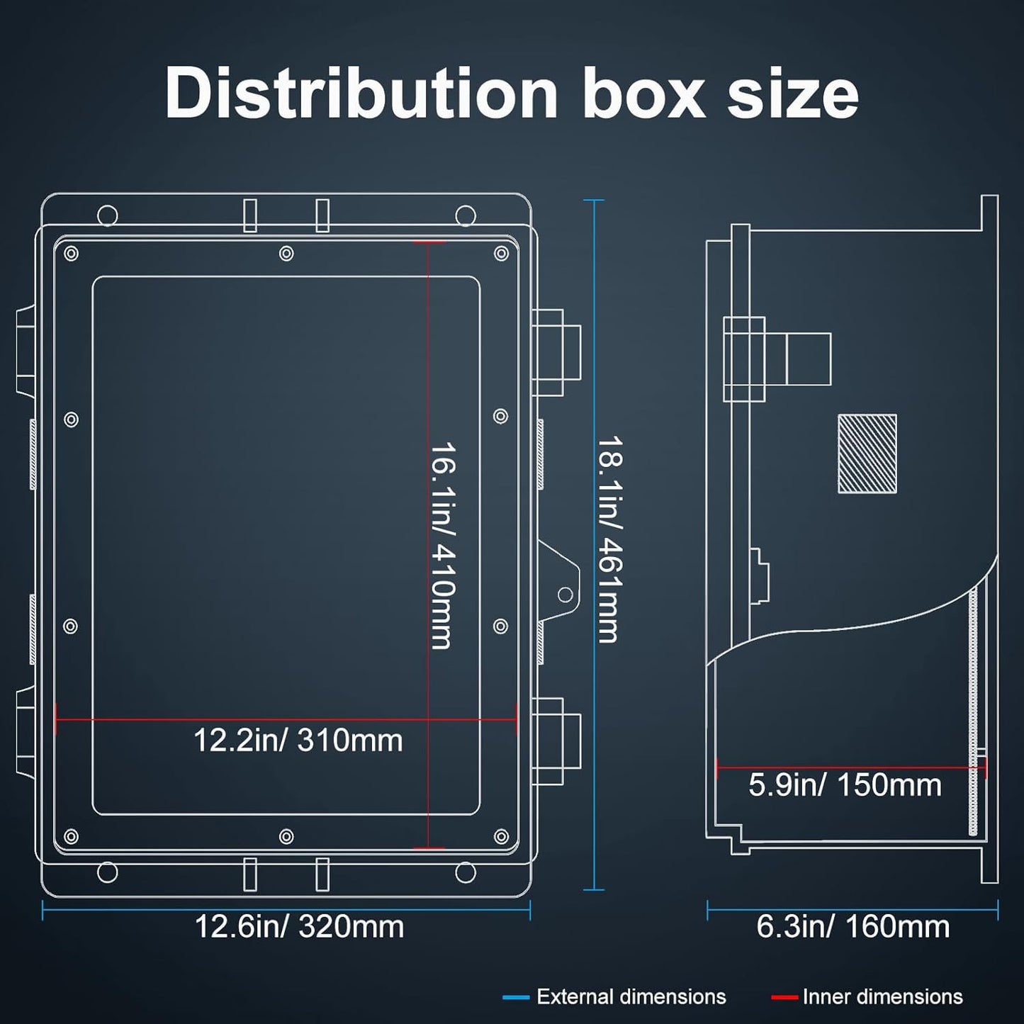 Outdoor Electrical Junction Box, ABS Water Resistant Enclosure with Internal Mounting Panel & Hinged Cover (18.1" H* 12.6" L* 6.3" W)