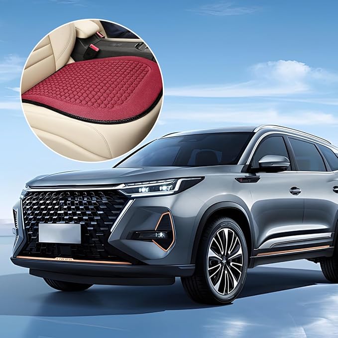 Car Front Seat Bottom Cover, Cool Breathable Anti-Slip Vehicle Driver Seat Protector Cushion, Comfortable Auto Interior Chair Protection Pad Mat, Universal for Truck SUV Sedan (Wine Red)