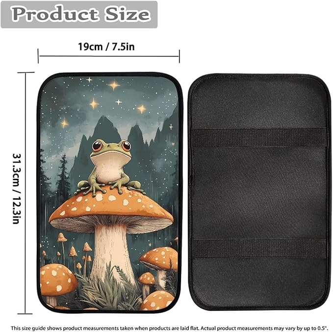 Frog Mushroom Print Car Center Console Pad for Women Men, Universal Auto Armrest Box Protector for Most Cars SUV Trucks Vans