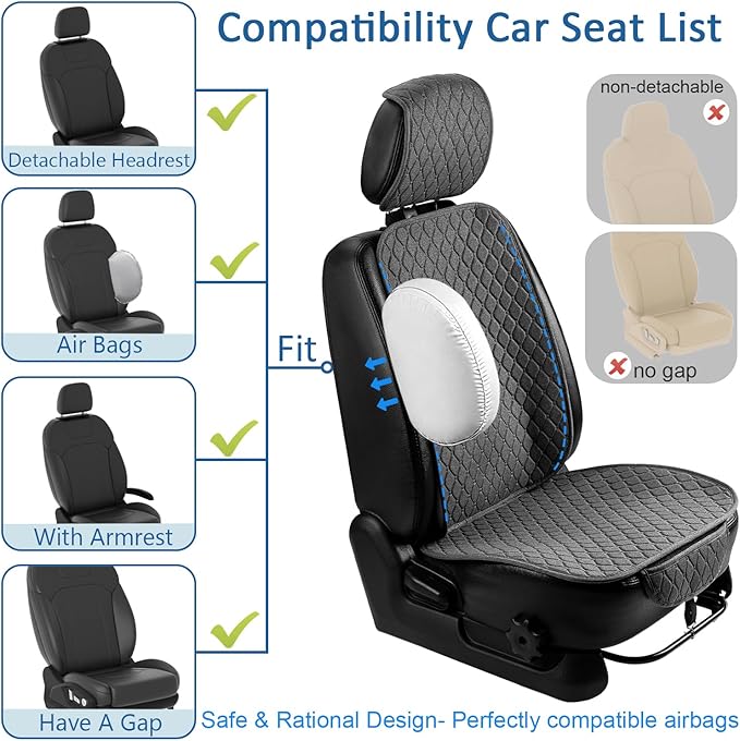 2 Pack Linen Front Car Seat Covers for Cars, Breathable Linen Car Seat Protector Fit Four Seasons, Non-Slip Car Seat Pad for Most Vehicles (2Pack Dark Grey)