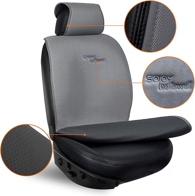 Sojoy IsoTowel Car Seat Cover,Microfiber Seat Towel,with Quick-Dry Material and Non-Slip Back,Car Seat Protection for All Workouts,All-Weather(Gray)