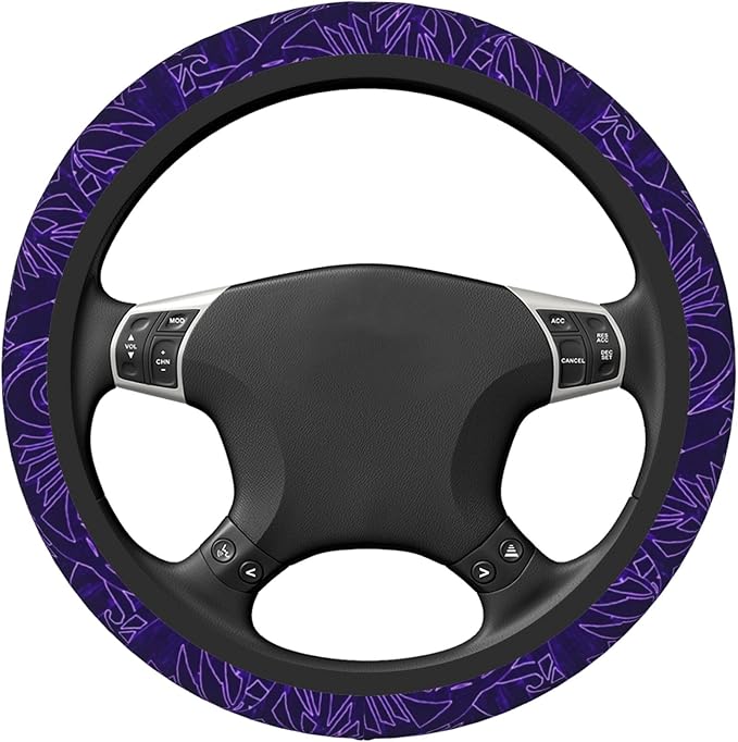 Purple Tapa Partten Car Steering Wheel Cover for Women Men 14-15 Inch Stretch Cloth Anti-Slip Wrap Protector Case Fit Universal Auto Accessories Decor Sweat Absorption (No Tools Needed)