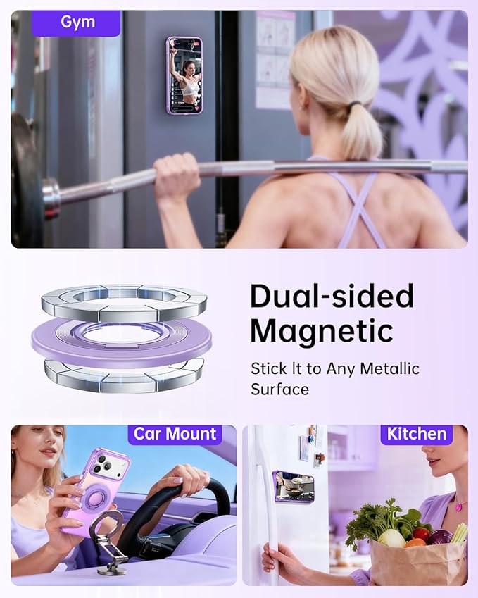 SYNCWIRE Magnetic Phone Ring Holder for MagSafe, 360° Rotation Cell Phone Grip Stand Finger Ring Kickstand Two-Sided Magnet Compatible with iPhone 17 Pro Max 16 15 14 13 12 MagSafe Accessories