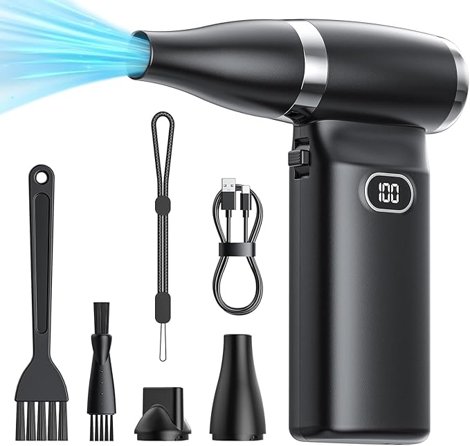 Electric Compressed Air Duster Cordless: 70 MPH High Wind Speed Mini Air Blower for Electronics Portable Computer Cleaner Hand Keyboard Cleaning Powerful Duster for Car, Fans and Other Sences