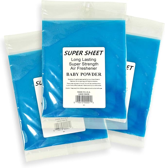 Super Sheet Large (8"x7") Under Seat Car Air Freshener, 3-PACK (Baby Powder)