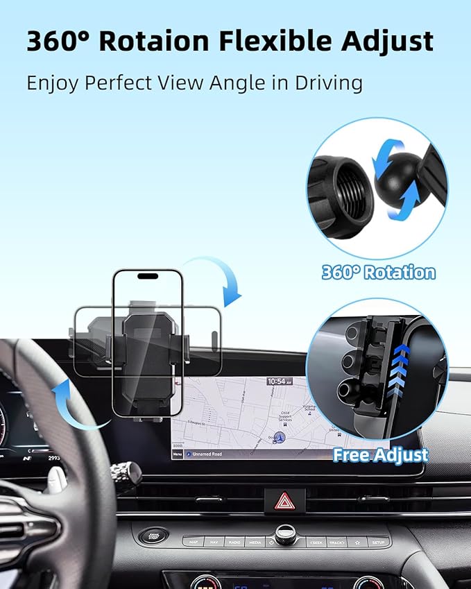 PZK Car Phone Holder for Hyundai Elantra 2021-2025 SE/SEL/Sport/Limited/N Line Accessories 8-Inch/10.25-Inch Screen Auto Lock Car Phone Mount 360° Rotation Phone Cradles Not Affect Air Vent